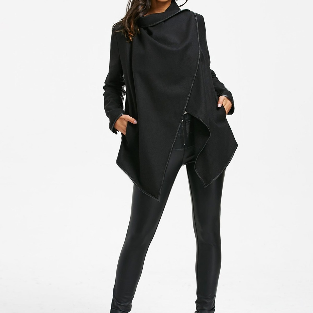Christine-Leather Trim Wrap Collar Jacket - Picture 8 of 8